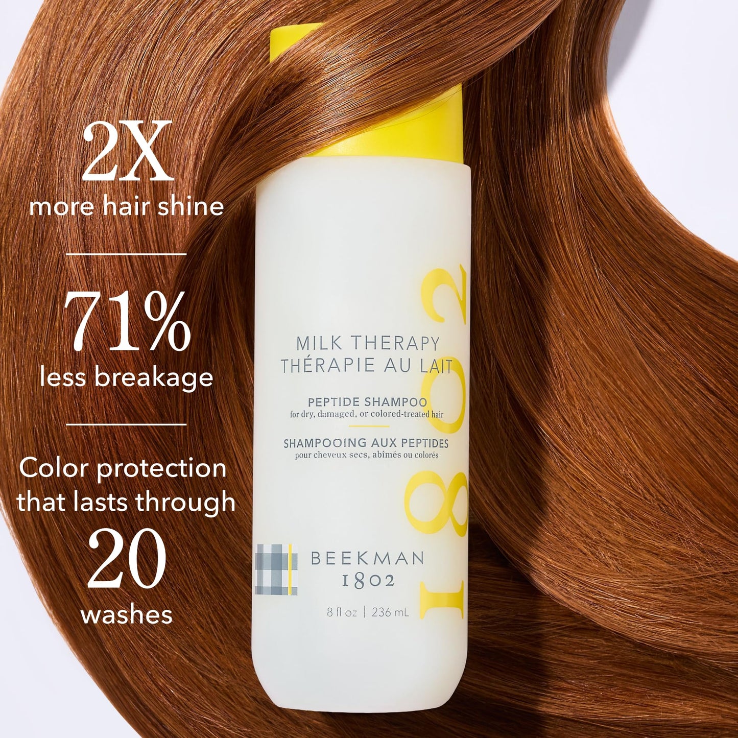 Beekman 1802 Milk Therapy Peptide Shampoo for Dry, Damaged & Color-Treated Hair – Goat Milk Protein, Collagen & Peptide Formula for Repair, Shine & Frizz Control – Sulfate-Free, 8 Fl Oz