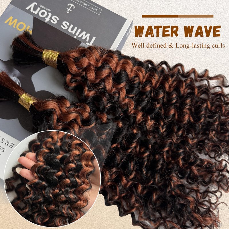 1B/30 Braiding Human Hair Ombre Water Wave 2 Bundles Highlight Curly Bulk Boho Braids Human Hair Extensions 100g 18 Inch Balayage Human Braiding Hair Knotless
