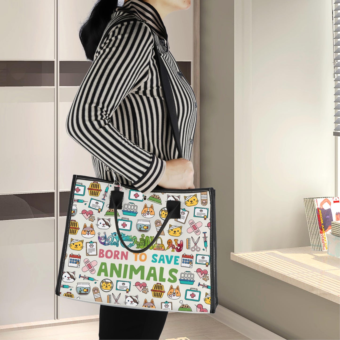 LEVLO Veterinarian Cosmetic Make Up Bag Veterinary Technician Gift Born To Save Animals Makeup Zipper Pouch Bag For Veterinarian Assistant Student (Save Animals LT)