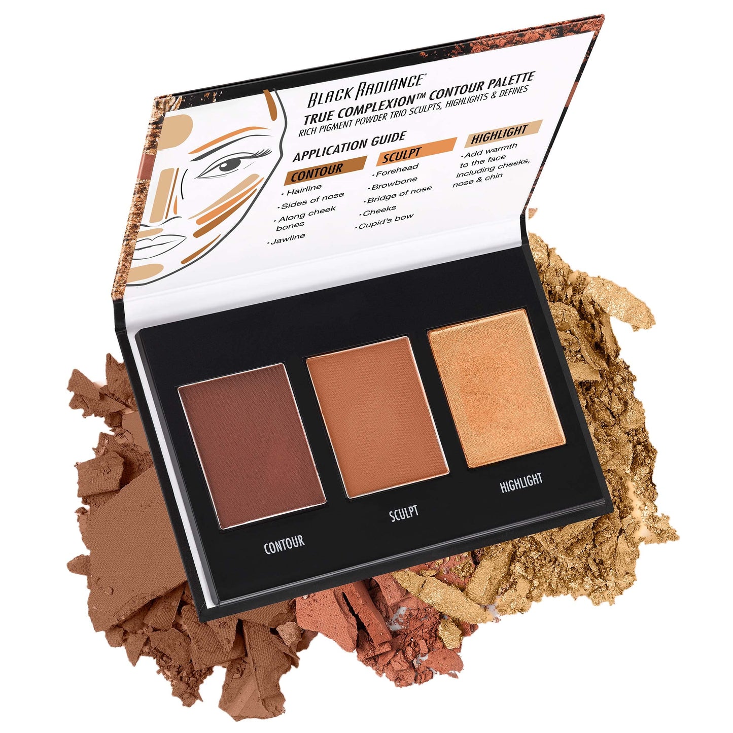 Black Radiance True Complexion Loose Setting Powder Honeymoon 0.64 Ounce and Contour Palette Medium to Dark 0.38 Ounce