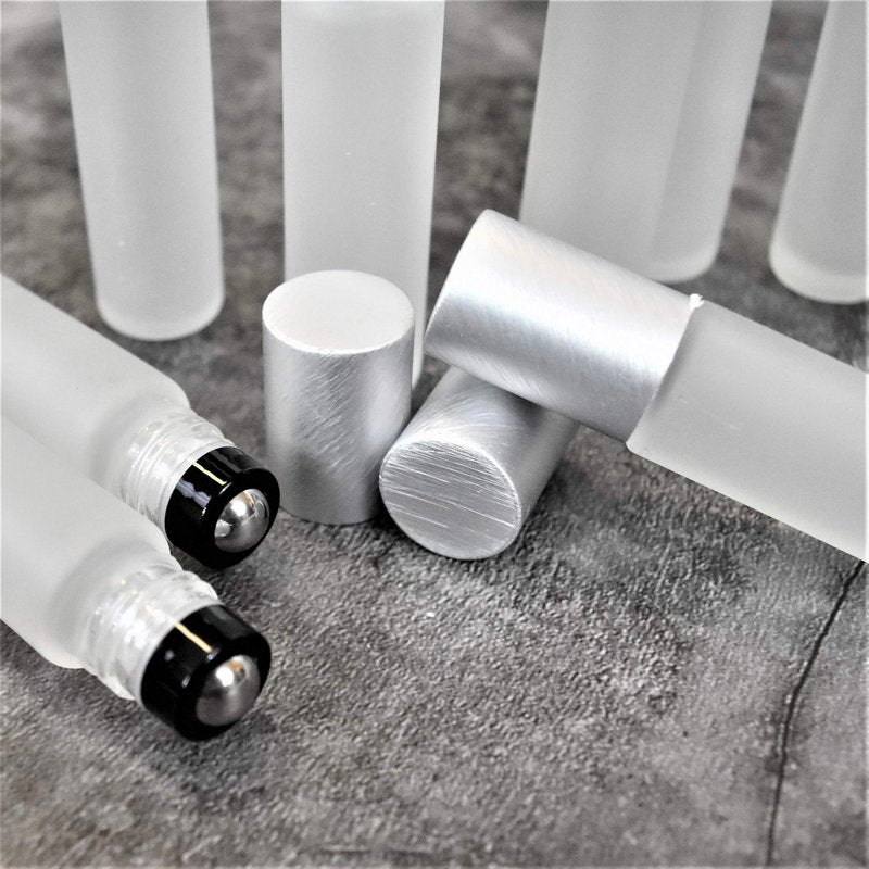 12-Pack Frosted Clear Glass Roller Bottles with Brushed Silver Leakproof Caps – Premium Quality Empty Roll-On Bottles for Essential Oils, Perfumes, Serums, DIY Aromatherapy & Beauty Products
