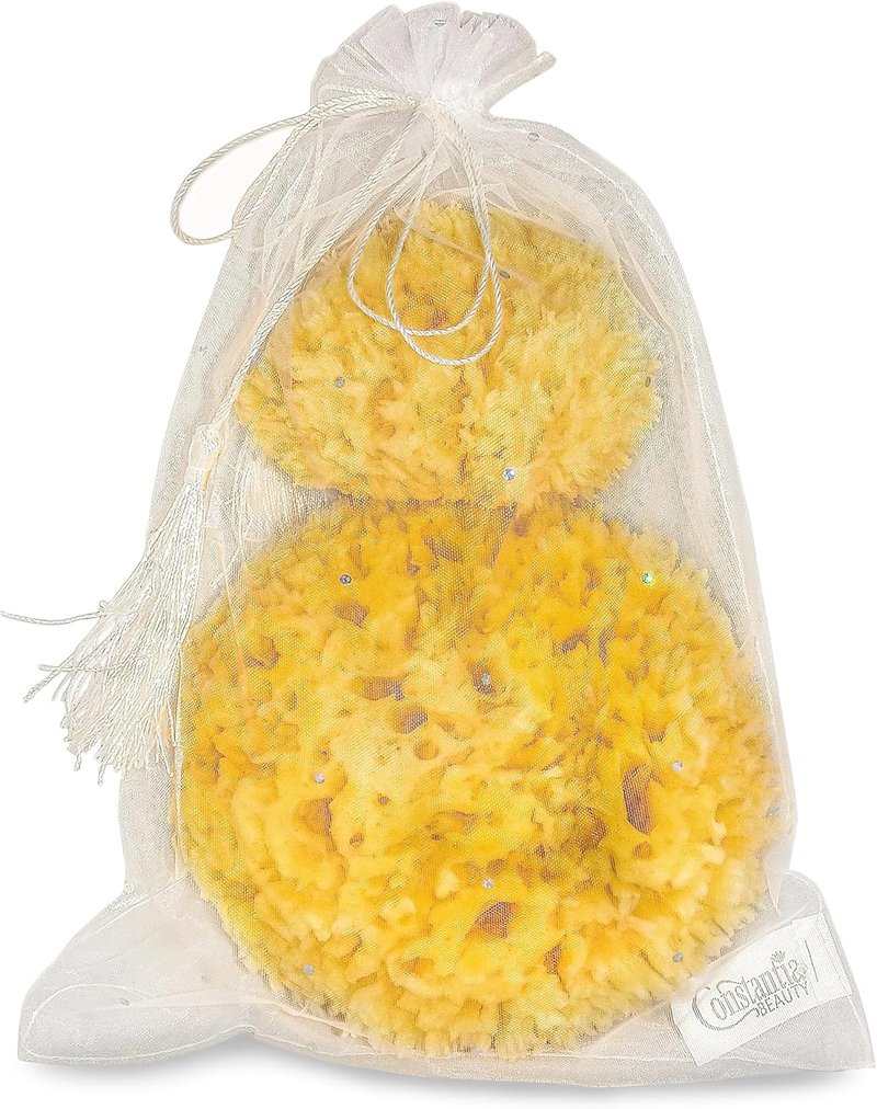 Real Sea Wool Sponges - Natural Bath & Face Sponge Set, 2 Pack | Large 6”-7” & Medium 3”-4” Hypoallergenic Organic Sponges