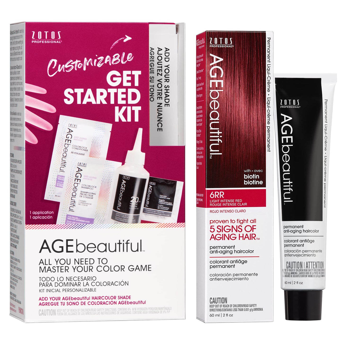 AGE beautiful Permanent Hair Color Dye Liqui Creme & Developer Starter Kit | 100% Gray Coverage | Anti-Aging | Biotin for Thicker, Fuller, Healthier Hair | 6RR Light Intense Red