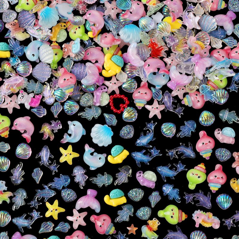 COOSLIM 120PCS Summer Beach Nail Art Resin Accessories, Ocean Theme Shell Starfish Goldfish Nail Studs Sea Series Whelk Nail Charms Supplies for Nail Art Designs DIY Manicure Decoration 2