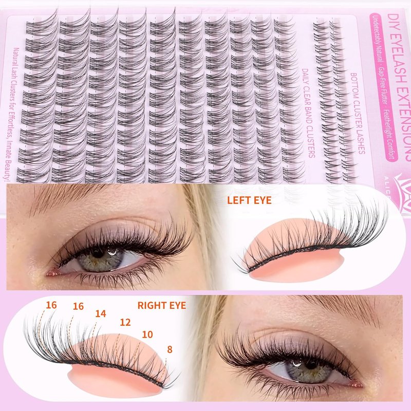 Natural Lash Clusters Kit - Wispy C Curly Eyelash Extensions with Invisible Band | 132 Pcs DIY Set
