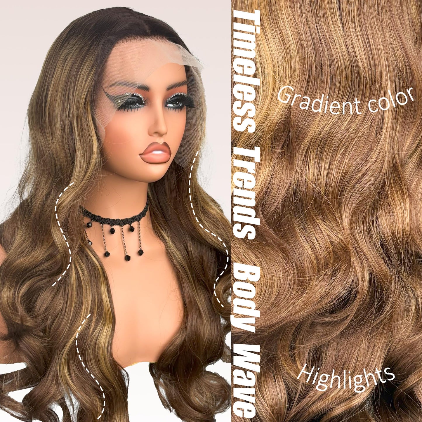 Honey Brown Body Wave Synthetic Wig 26 Inch Lace Front Ombre Brown balayage Wig Pre Plucked Pre Cut 13 * 4 HD Lace Heat Resistant Synthetic Highlights Wig for Women
