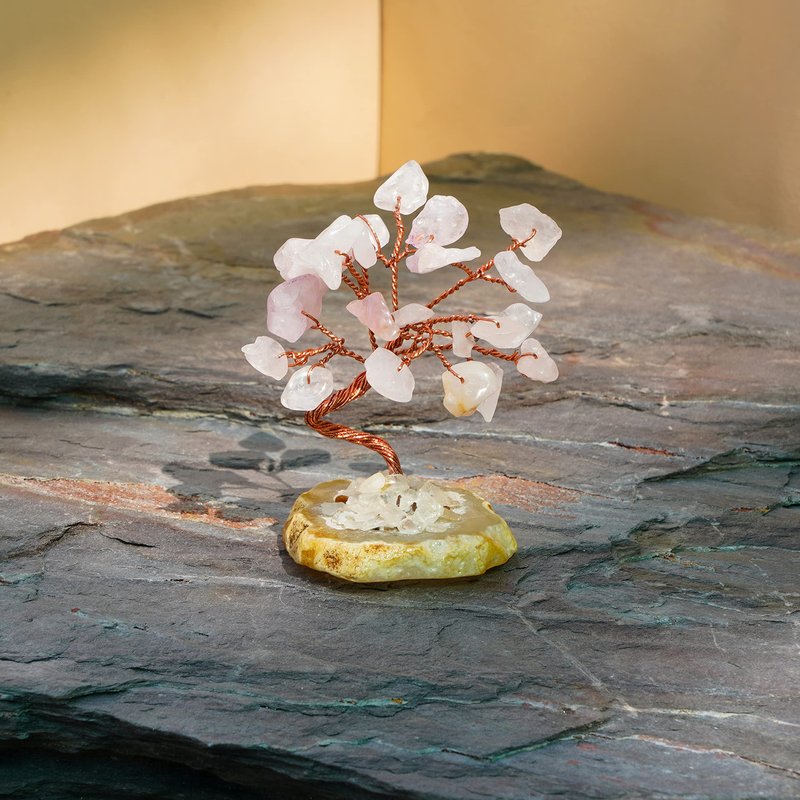 Set of 6 Crystal Trees Unique Birthday Gifts for Women, Mom & Dad, Slice Base Handmade Reiki Healing Stones for Home, Office Desk Decor, Bring Money, Positivity, Spiritual Good Luck Gifts