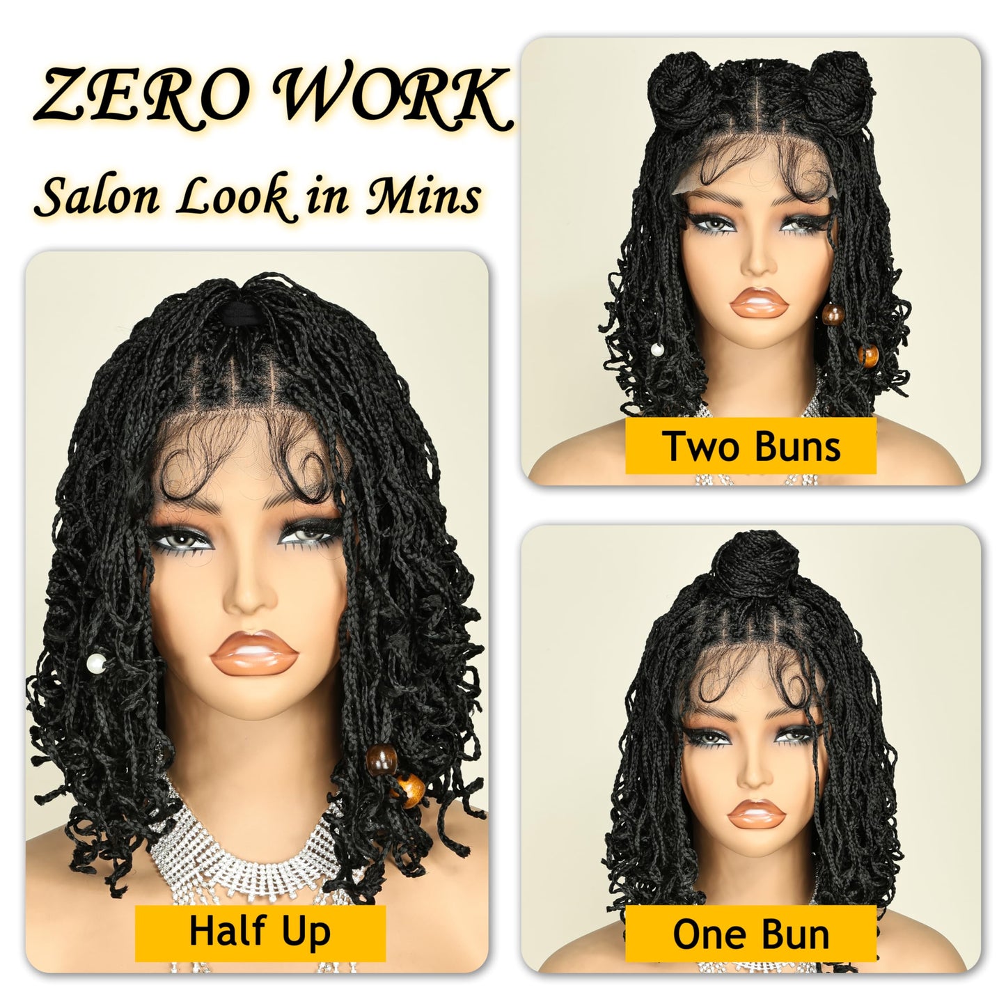 SOKU Short Braided Wig, Black Braided Wigs for Black Women 13 Inch Glueless 4x4 Mini Twist Lace Frontal Box Braid Wig with Baby Hair Ready to Wear for African American Women