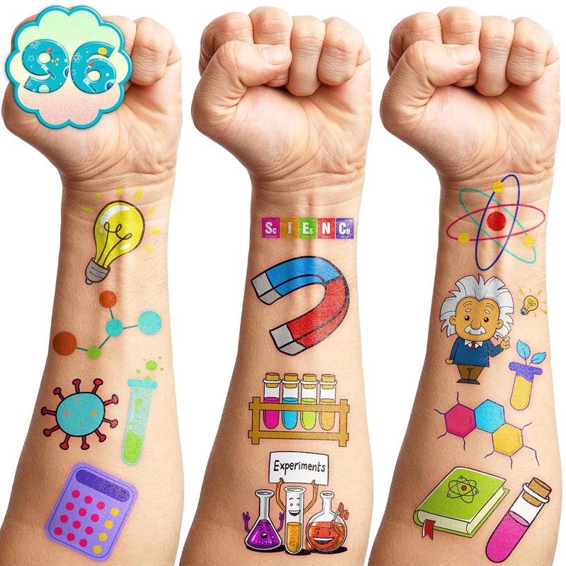 Science Temporary Tattoos - STEM Party Favors & Decorations | 96PCS Cute Chemistry Stickers for Kids & Teens