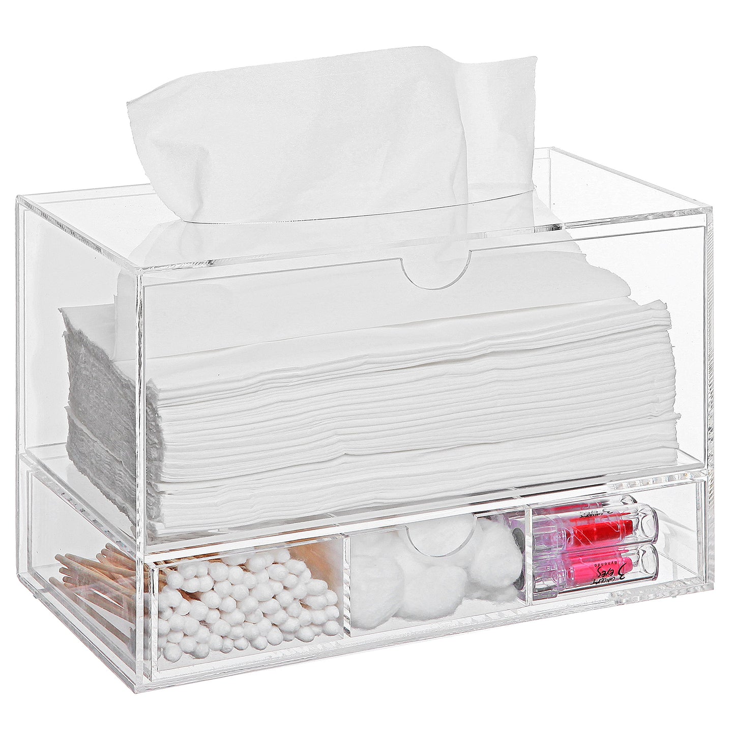MyGift Modern Clear Acrylic Facial Tissue Dispenser Holder with Pull-Out Drawer for Makeup Cosmetics and Accessories, Vanity Countertop Bathroom Supplies Caddy