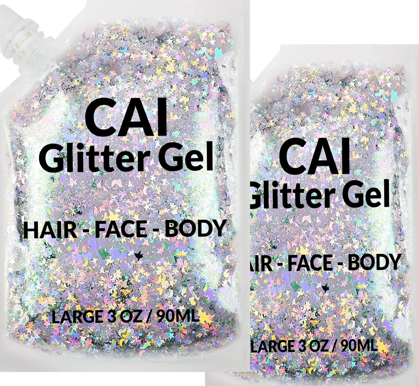Face, Body & Hair Glitter Gel – Halloween Glitter for Kids and Women – 3 Oz Cosmetic-Grade Gel w/Moon & Stars for Festivals & Halloween Party