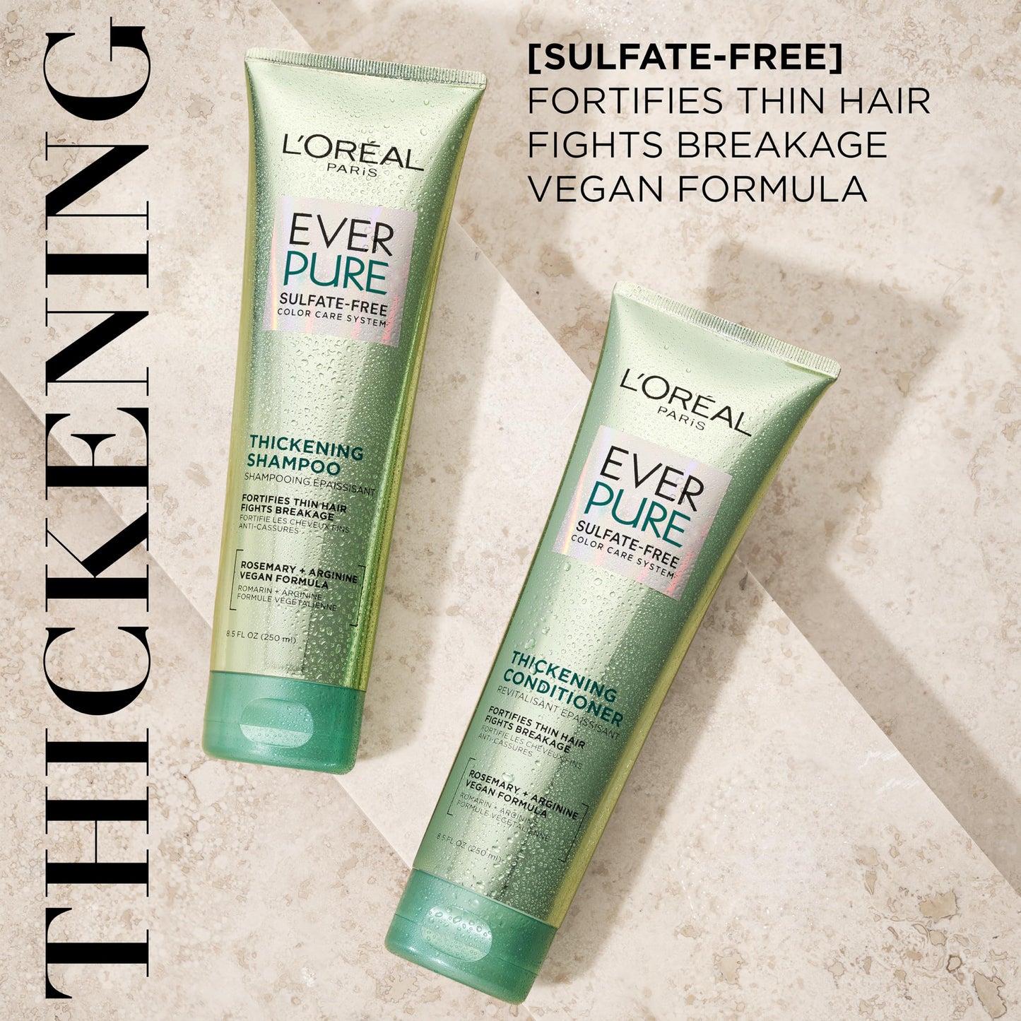 L'Oreal Paris Thickening Sulfate Free Shampoo, Thickens + Strengthens Thin, Fragile Hair, Hair Care with Rosemary Leaf, EverPure, 8.5 Fl Oz (Packaging May Vary)