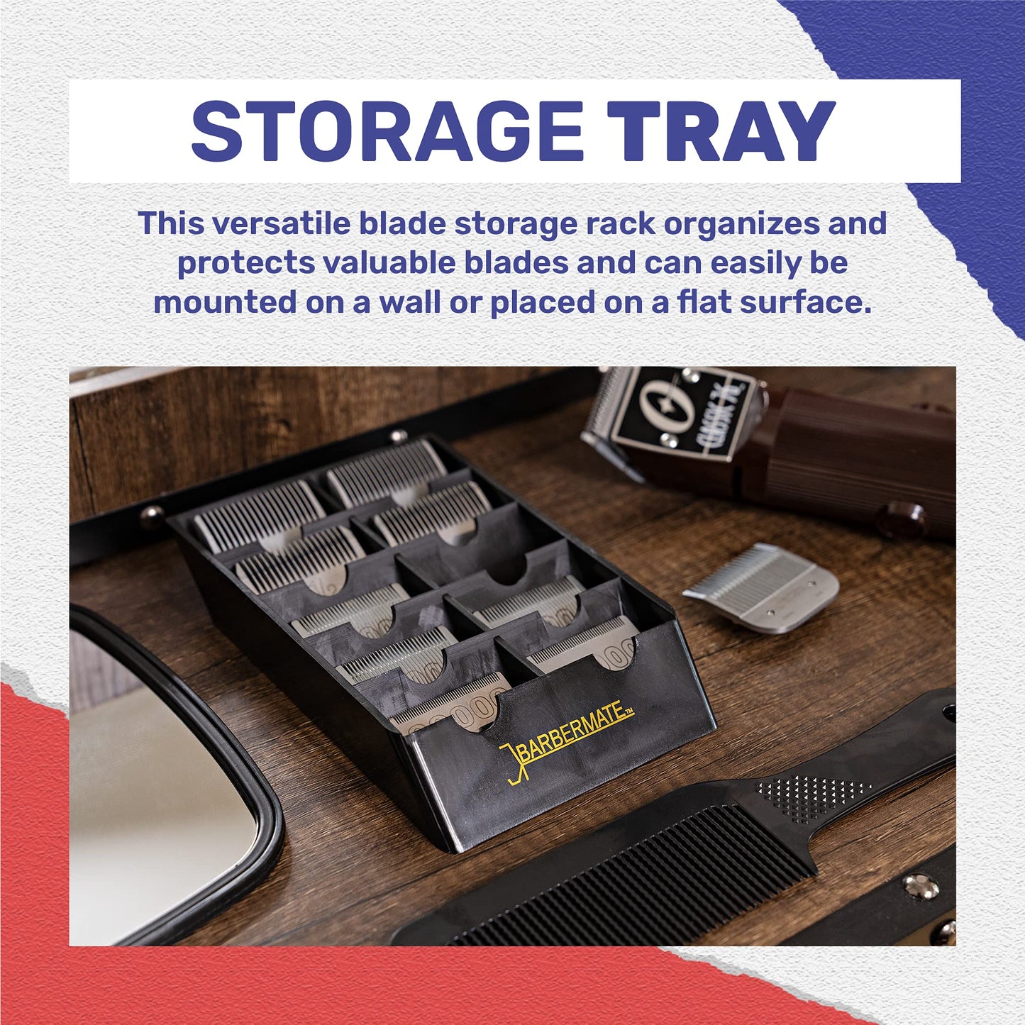 BarberMate Blade Rack Storage Tray - Holds 10 Clipper, Black (Pack of 2)
