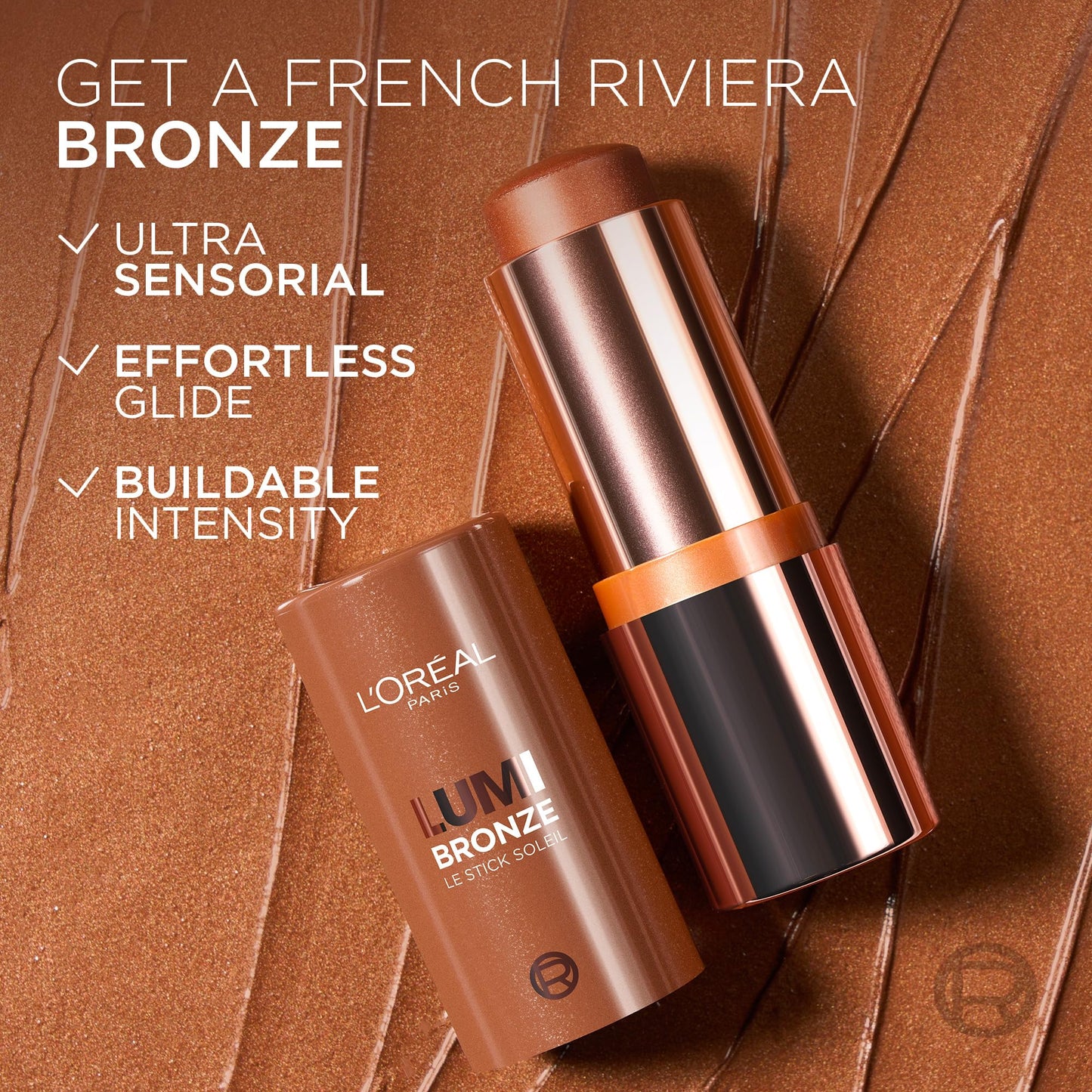 L'Oreal Paris Lumi Bronze Le Stick Soleil Bronzer Stick, Cream-To-Powder Bronzer For A Sunkissed Face Makeup Glow, 110 Toasted Sunlight