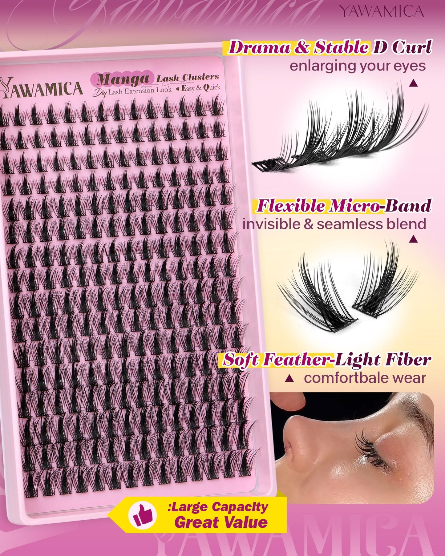 Yawamica Natural Lash Clusters Wispy Eyelash Extension 8-14mm Eyelash Clusters C Curly Individual Lashes Cluster Eyelash Extensions Waterproof DIY Lash Extension by Self