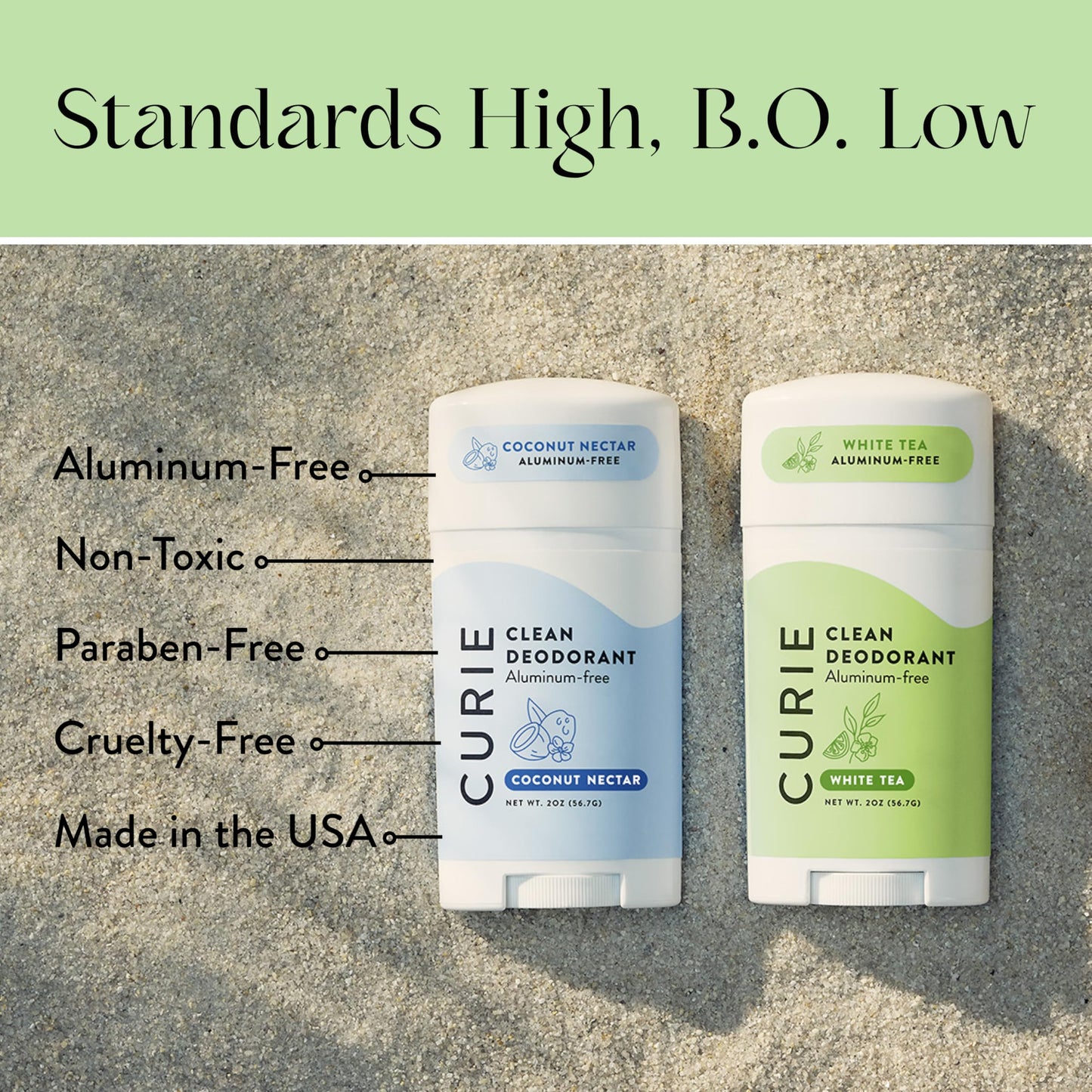 Curie Aluminum Free Deodorant - Coconut Nectar + White Tea - Natural Deodorant, Paraben Free, Cruelty Free, Non-Toxic, Vegan (2pk)