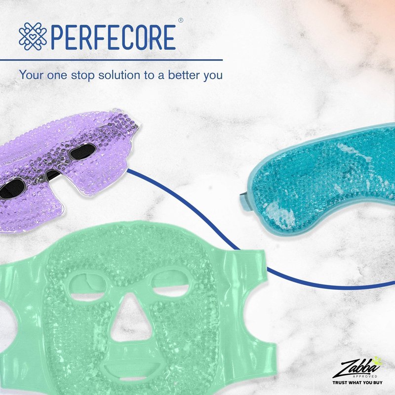 Perfecore Facial Mask Get Rid of Puffy Eyes Migraine Relief, Sleeping, Travel Therapeutic Hot Cold Compress Pack Gel Beads, Spa Therapy Wrap for Sinus Face Puffiness Headaches Gel Mask