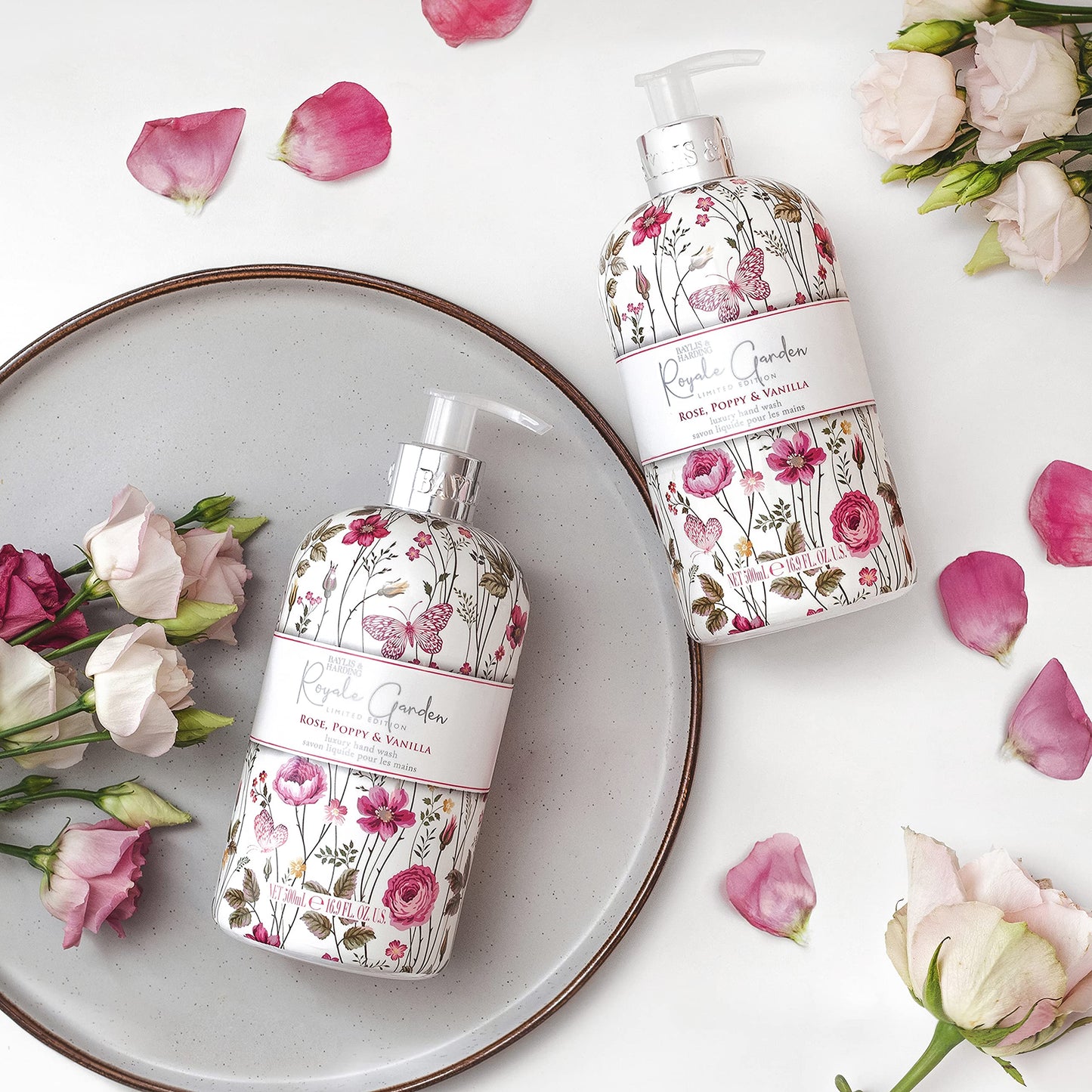 Baylis & Harding Liquid Hand Soap Wash with Dispenser, Royale Garden, Rose, Poppy & Vanilla, 16.9oz/500ml (6-Pack)