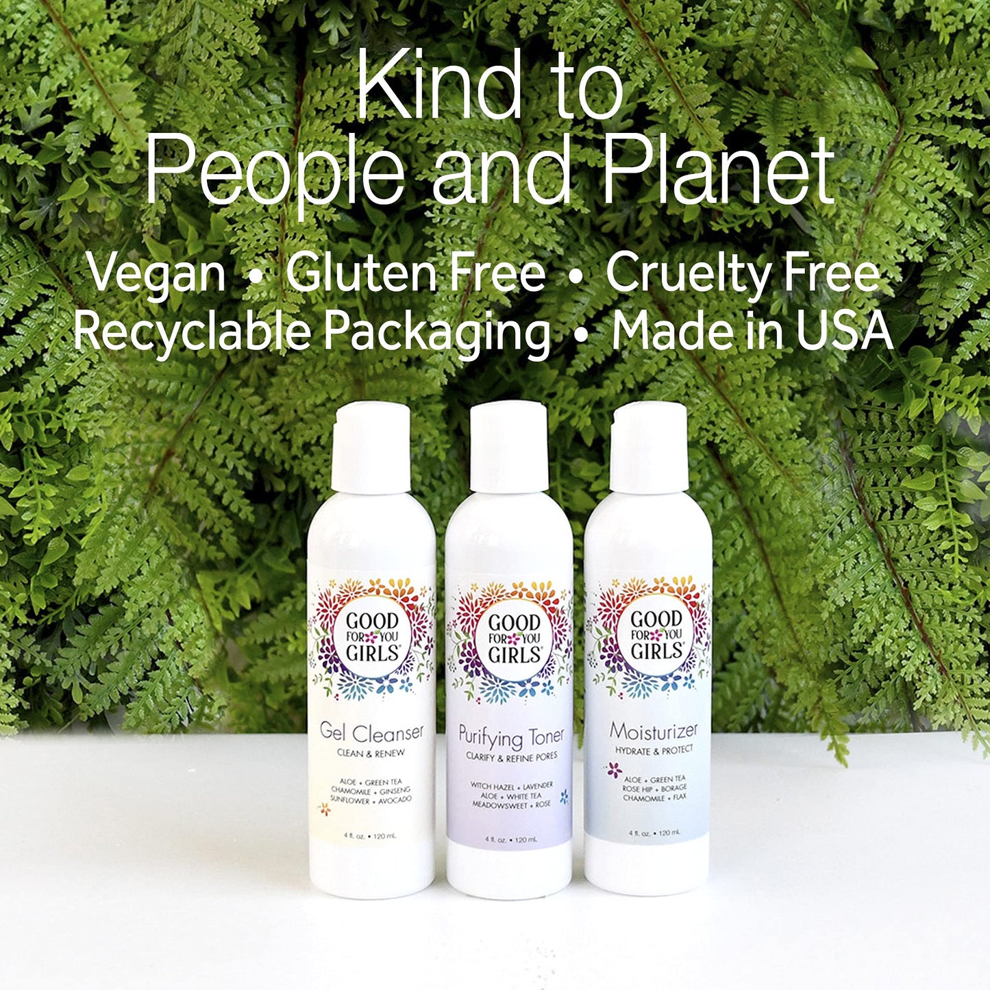 Three-Step Skincare Gift Set - Cleanser, Toner & Moisturizer for Girls to Teens, Safe, Natural, Plant-Based ingredients. Vegan & Gluten-Free | 3 Piece, 4 oz ea.
