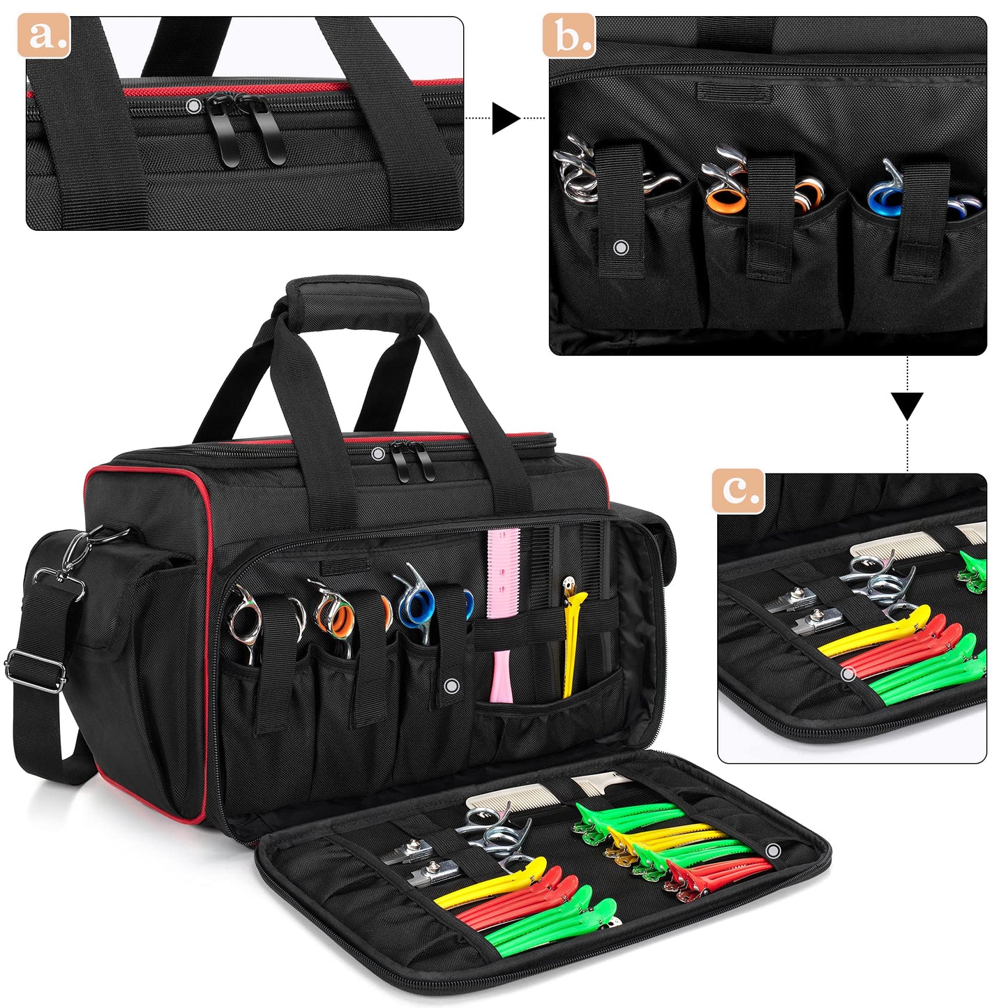 BAFASO Hairdresser Bag with Adjustable Dividers, Tattoo Case Holds Tattoo Supplies, Travel Barber Case Holds Various Hair Cutting Tools (Bag Only), Black