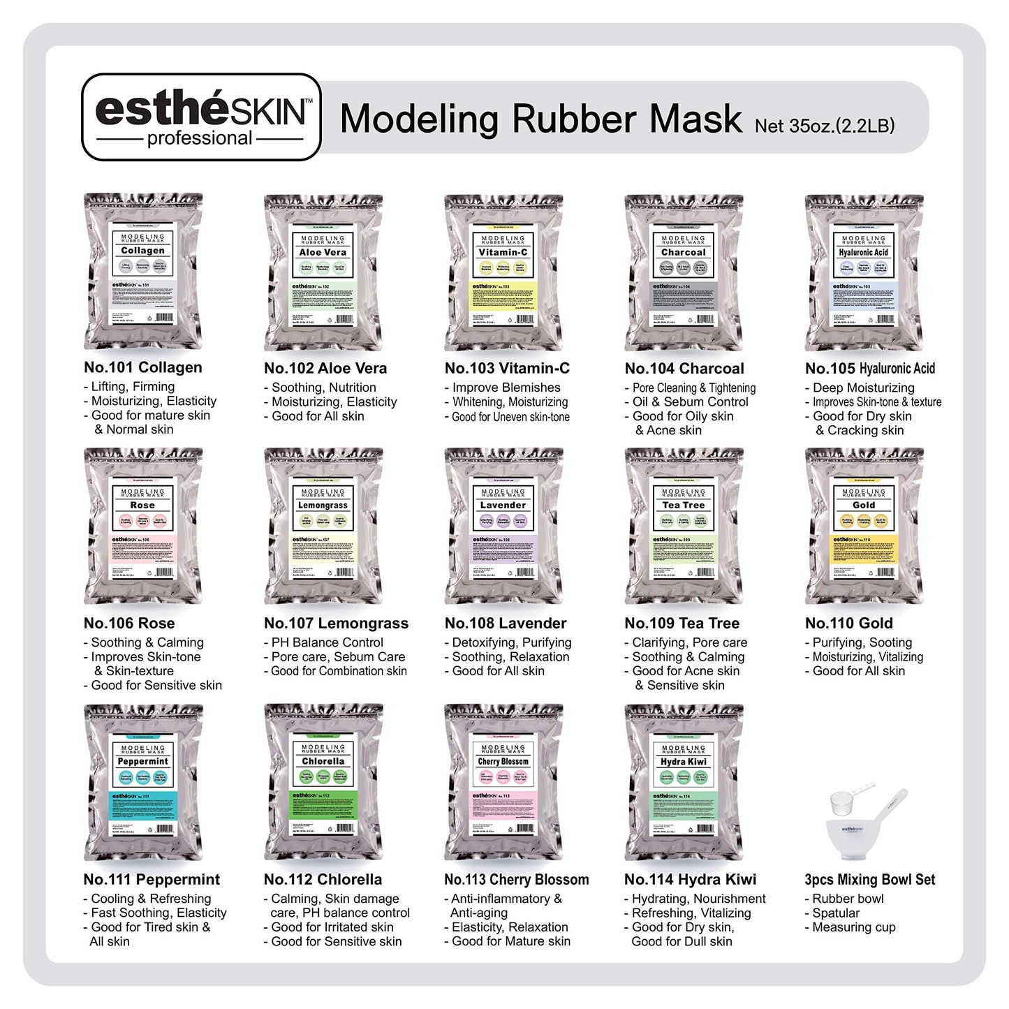estheSKIN No.105 Hyaluronic Acid Modeling Rubber Mask for professional use, 35 Oz.