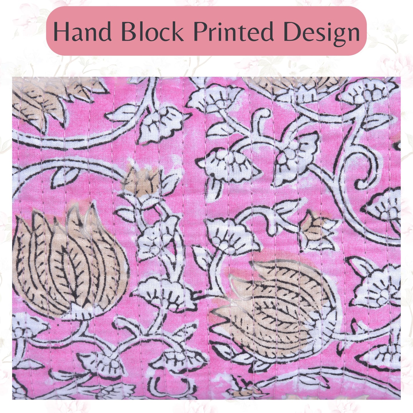 Quilted Floral Block Print Makeup Bag Set of 3 – Cotton Travel Toiletry and Makeup Organizer, Cosmetic Pouch, Toiletry Bag for Women, Cute Boho Coquette Make Up Bags for Women (Small, Medium, Large)