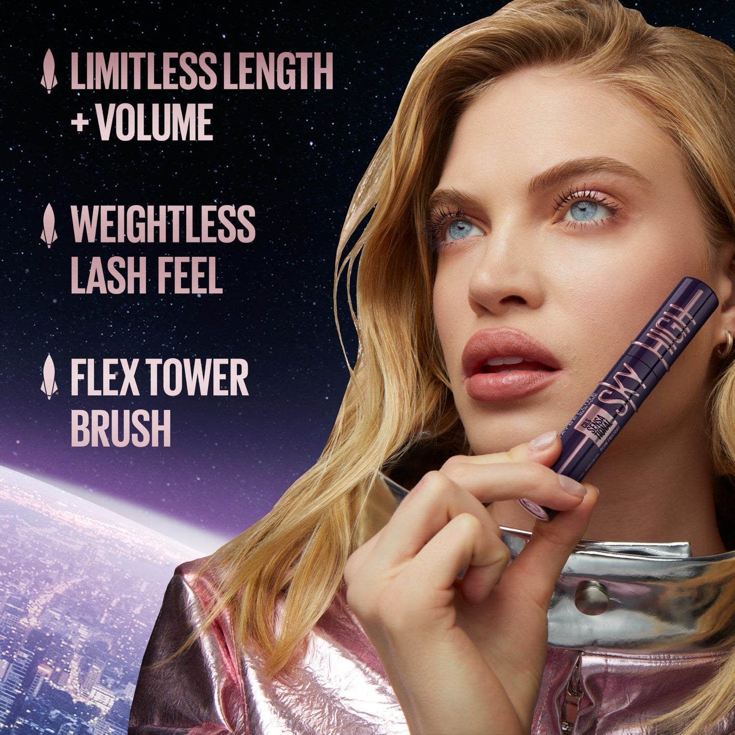 Maybelline Lash Sensational Sky High Washable Mascara + Boosting Lash Primer Makeup Bundle, Includes 1 Mascara in Blackest Black and 1 Eyelash Primer in Soft Black