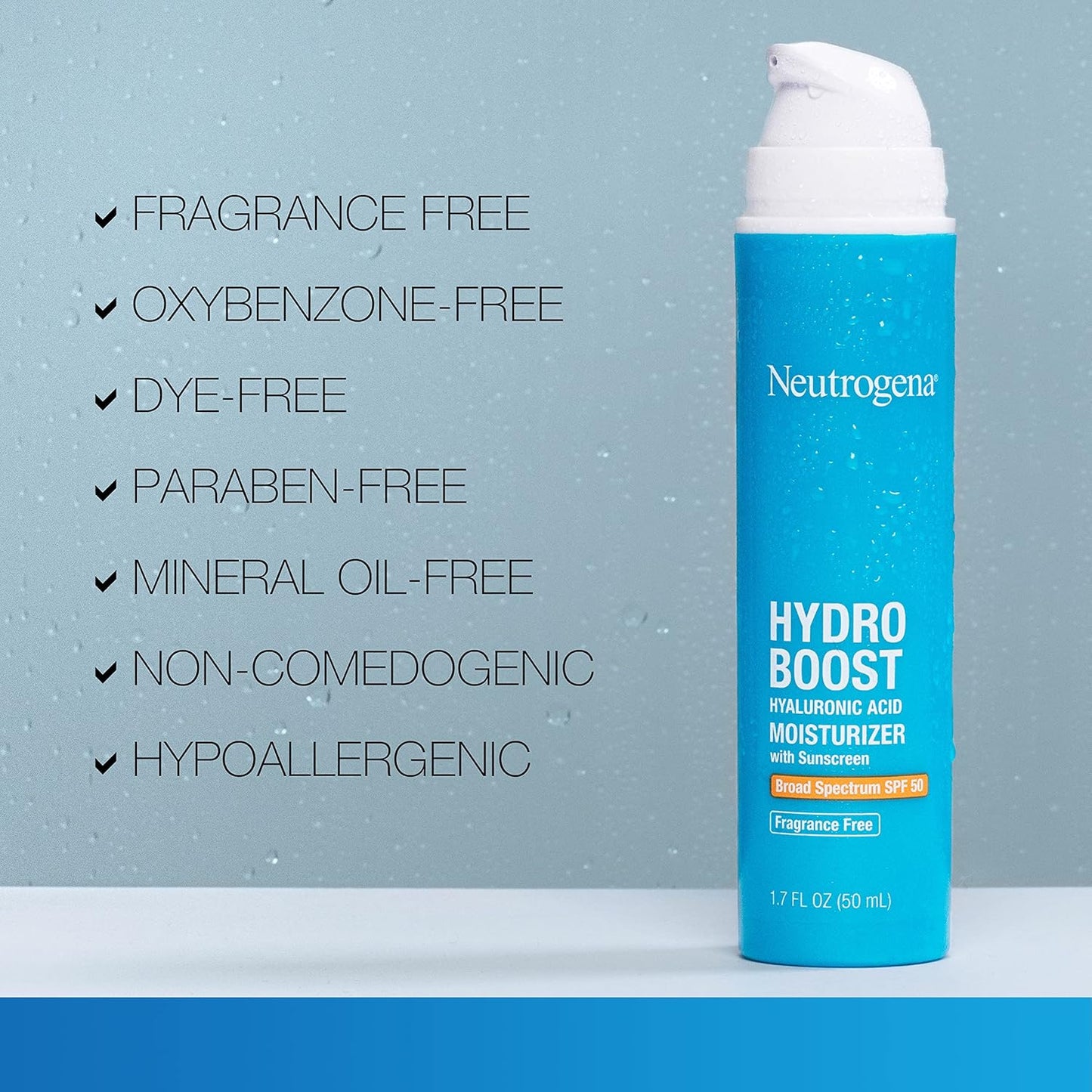 Neutrogena Hydro Boost Hydrating Face Moisturizer - SPF 50, Fragrance-Free, 1.7 fl. oz | Includes Trial Size Cleanser 0.5 fl. oz