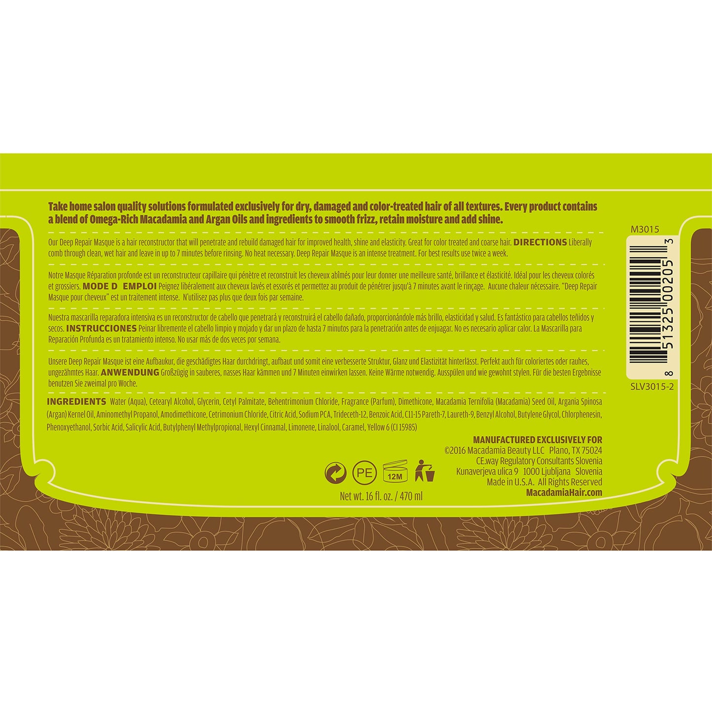 Macadamia Natural Oil Deep Repair Masque – Revitalizing Hair Reconstructor for Dry & Damaged Hair, Intensive Nourishing Hair Mask, 16 fl oz