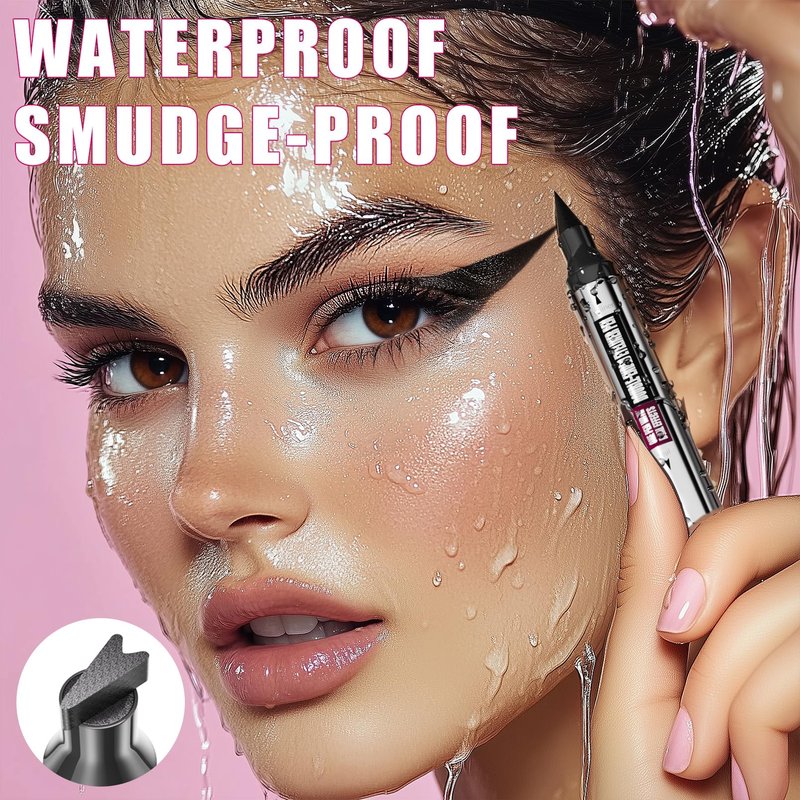 Yanqina 2-in-1 Double Head Winged Eyeliner Stamp - Waterproof, Smudge-Proof & Fade-Resistant Black Liquid Liner Cat Eyes