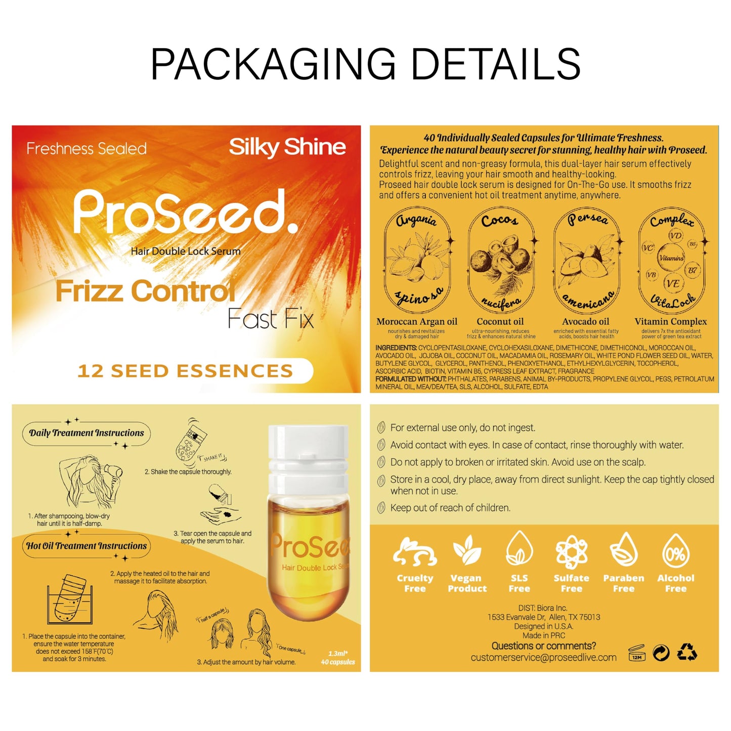 Proseed Hair Vitamins, 3-in-1 Solution: Hot Oil Treatment & Leave-in Serum &Perfumed Care for Frizzy, Dry, Damaged Hair, with Moroccan, Avocado, Coconut Oil, Vitamin C, E, B5 & Biotin (40 Caps)