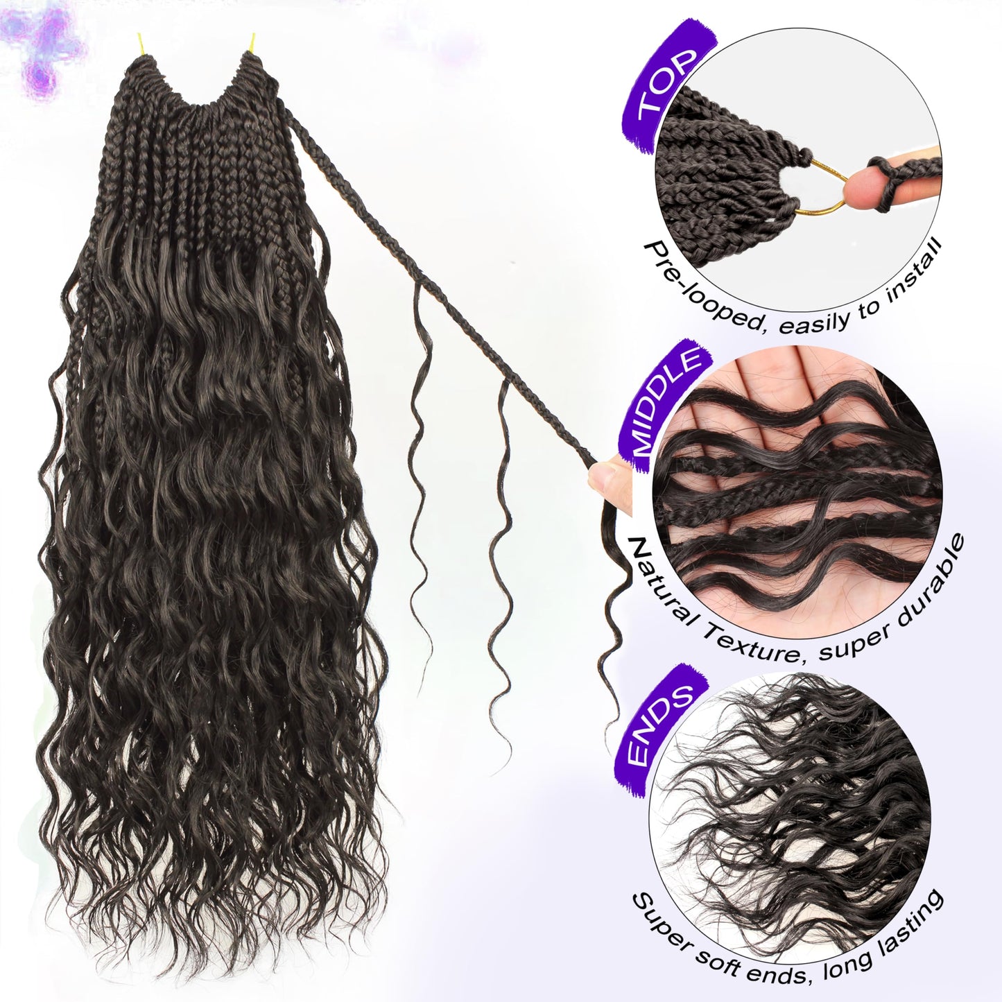 Goddess Box Braids Crochet Hair 14 inch Pure Protein Fiber Close to Human Hair 8 packs Boho Crochet Braids for Black Women Pre looped Bohemian Box Braid with Curly Ends Hair Extensions(14 inch, #4)