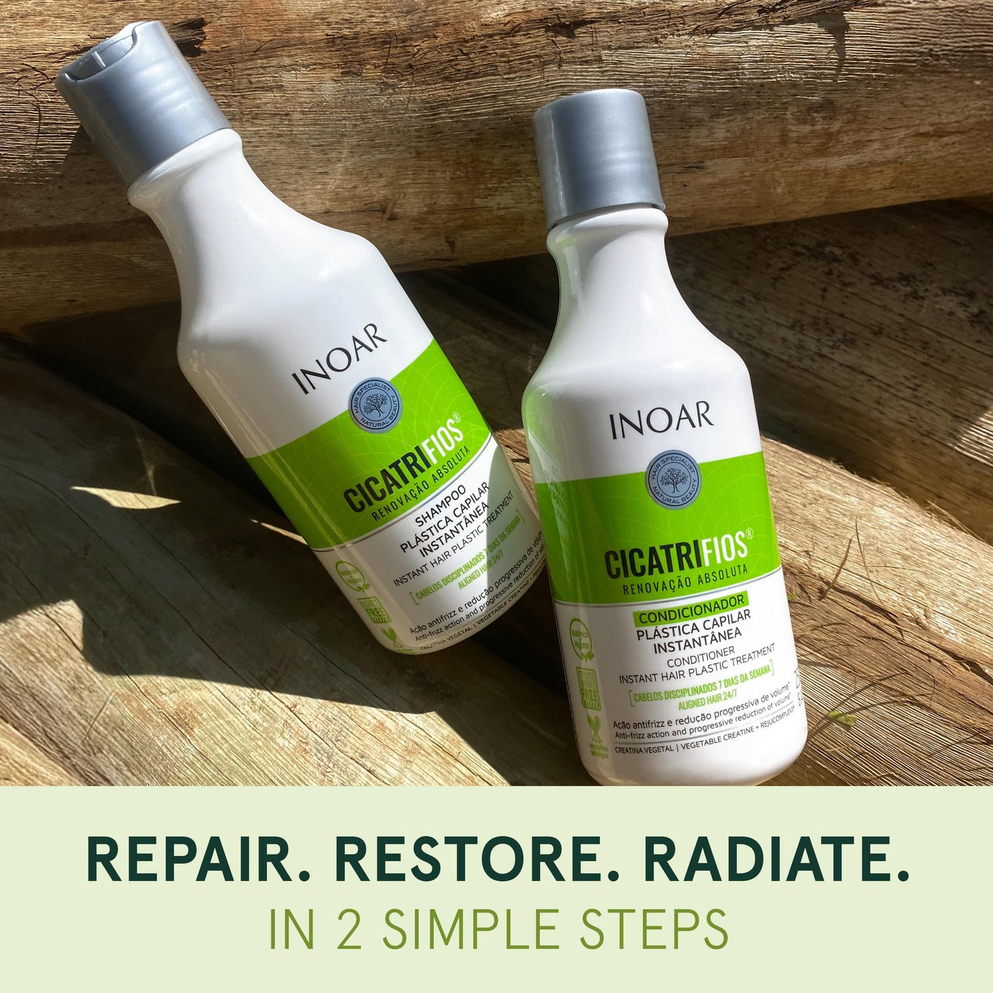 Inoar Cicatrifios Shampoo & Conditioner Renewal Haircare Duo with RejuComplex3 & Argan Oil, 250ml Each