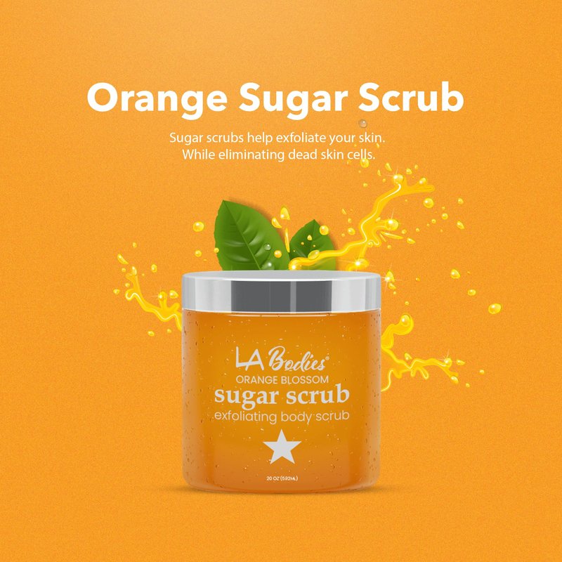 LA Bodies Sugar Scrub Exfoliating with Orange Blossom and Other Natural Ingredients for Body Scrub and Foot Scrub - Soft Scrub for Nourishing Essential Skin Care, 20 oz (592 mL), Made in USA