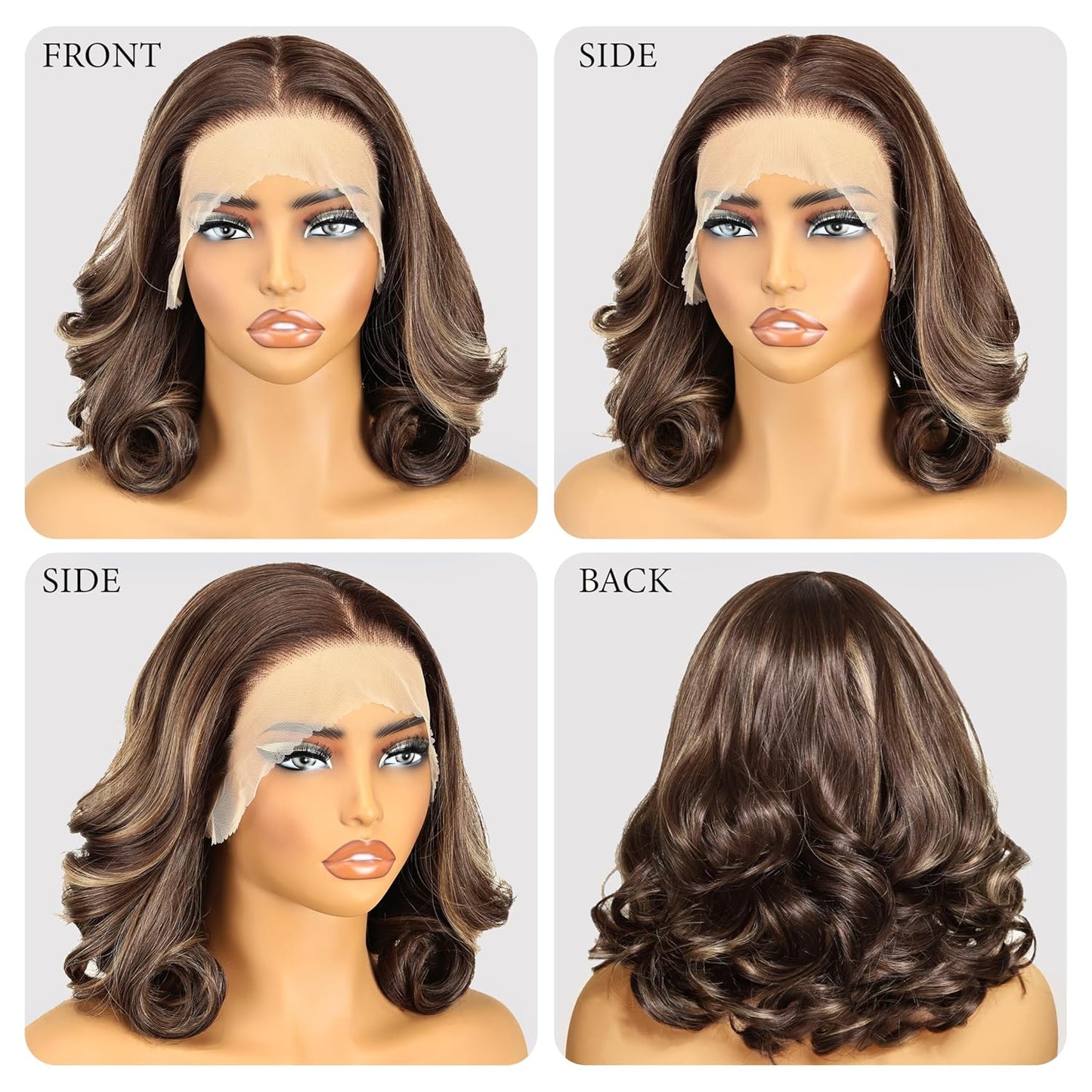 **SOKU 13x6 Lace Front Wavy Wig - 12 Inch Short Synthetic Wig for Black Women | Highlight Brown, Pre-Plucked, Glueless**