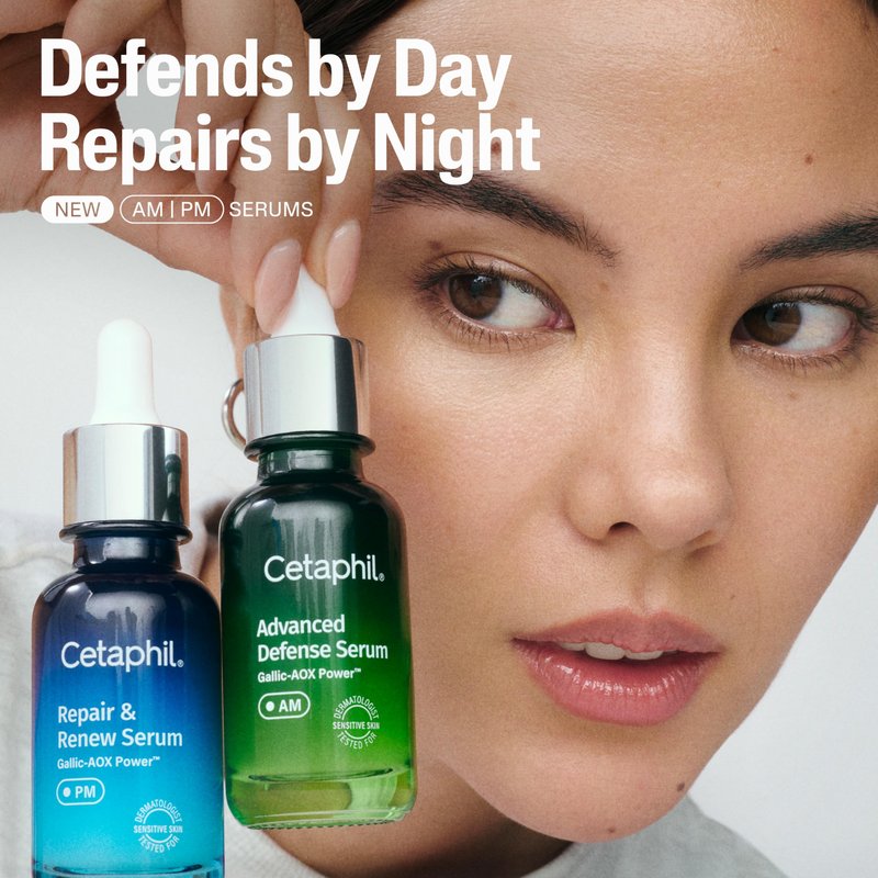 CETAPHIL Advanced Defence Serum for Stressed Sensitive Skin with Gallic Acid & Vitamin E, AM Face Serum, Strengthens Skin Against Daily Stressors, Dermatologist Recommended, 1 fl oz Dropper Bottle