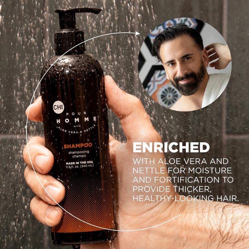 CHI Pour Homme Moisturizing Daily Shampoo for Men, Sulfate-Free Hair Cleanser with Aloe Vera & Nettle, Hydrates & Fortifies for Thicker, Healthier Hair, Fresh Woody Scent, 25 oz