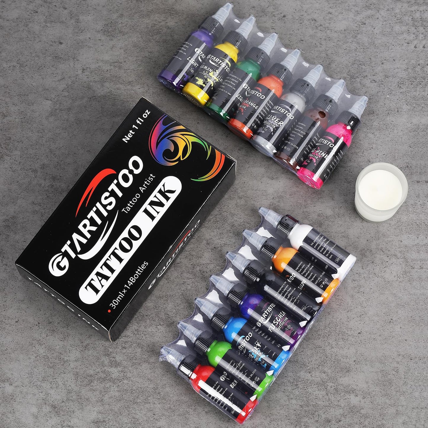 14 Colors Tattoo Ink Set 1oz (30ml) GTARTISTOO Professional Vegan-Friendly Pigment Tattoo Inks Color Kit Supplies