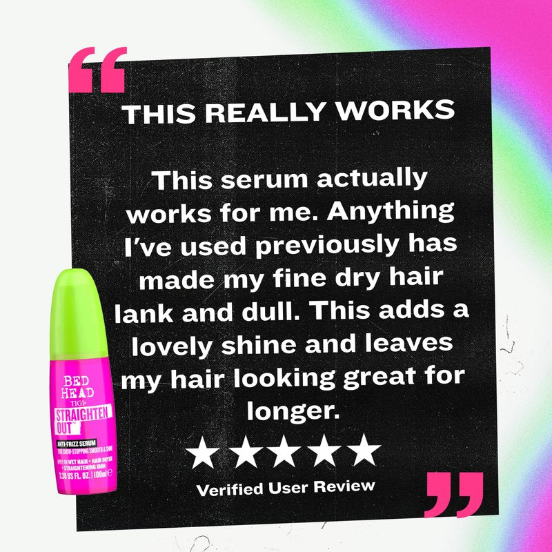 TIGI Bed Head Straighten Out Anti-Frizz Serum for Smooth and Shine, Sulfate-Free Styling Serum for All Hair Types