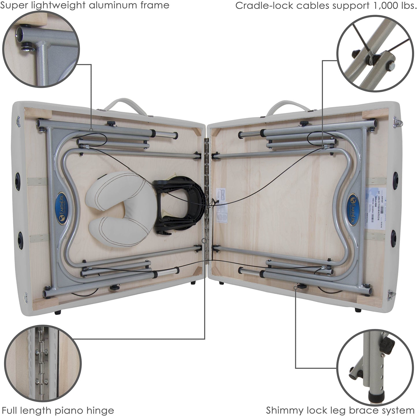 EarthLite Portable Massage Table Luna - 30" Wide, CFC Free Professional Foam, Weighs Only 29lbs, Patented, Strong Aluminum Reiki Frame (Working Weight 750lbs)