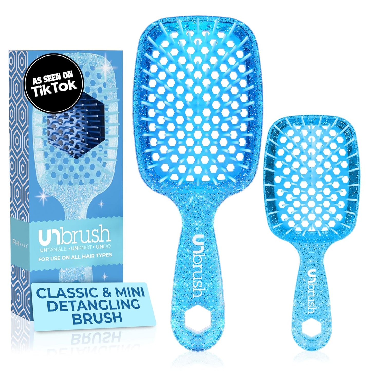 FHI Heat Detangling Brush Combo Pack - Original & Mini UNbrush for All Hair Types | DuoFlex Anti-Static Vented Design