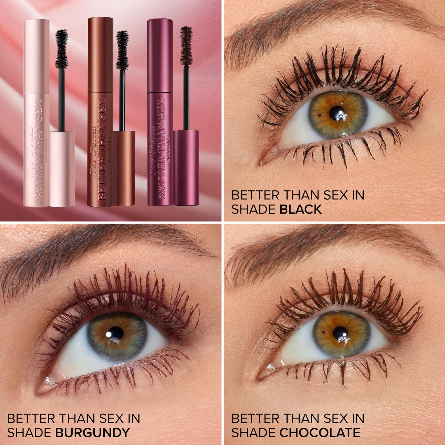 Too Faced Better Than Sex Volumizing and Lengthening Mascara | Vegan Formula for Dramatic Volume and Length | Cruelty-Free Eye Makeup with Hourglass Brush for False Lash Effect, Burgundy, 0.27 Fl Oz
