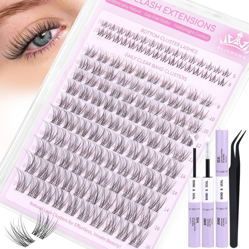 Natural Lash Clusters Kit - Wispy C Curly Eyelash Extensions with Invisible Band | 132 Pcs DIY Set