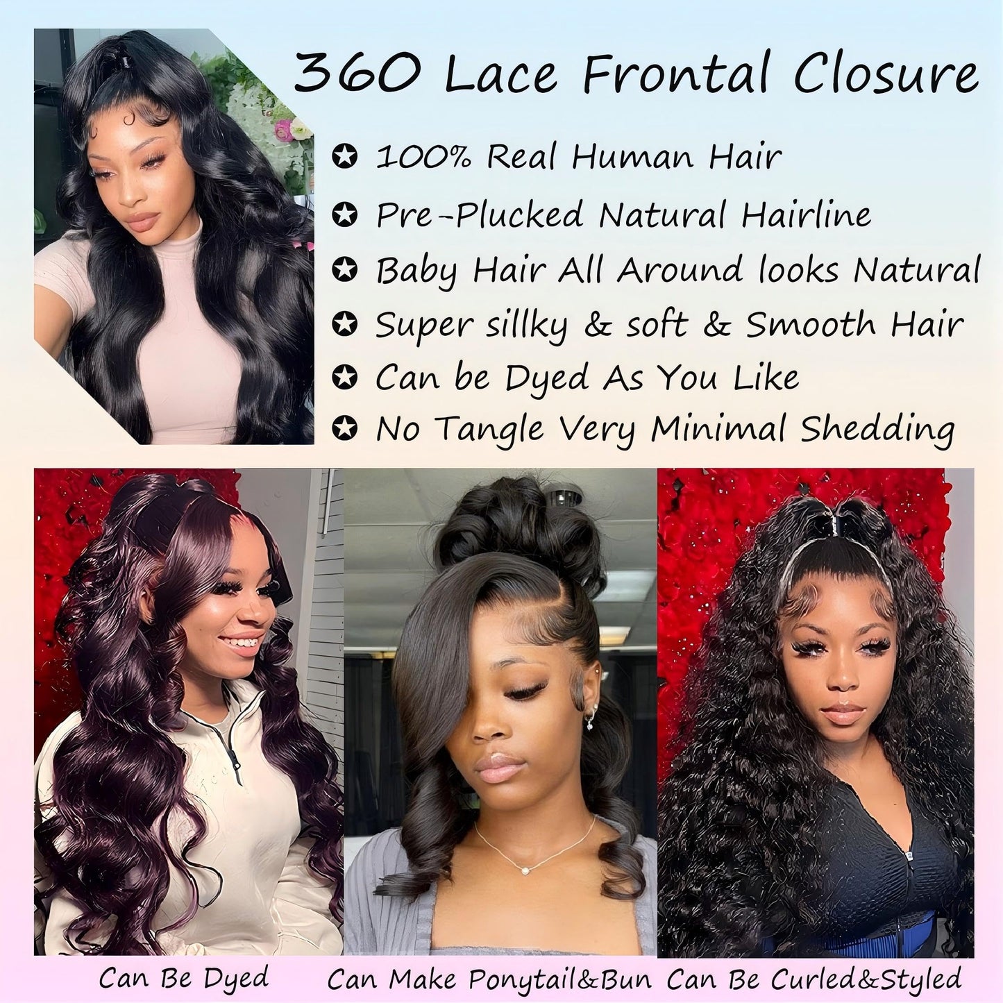 360 Lace Frontal HD Transparent Full Lace Closure Pre Plucked With Baby Hair Bleachable Knot Free Part Raw Virgin Human Hair Natural Color 12 Inch