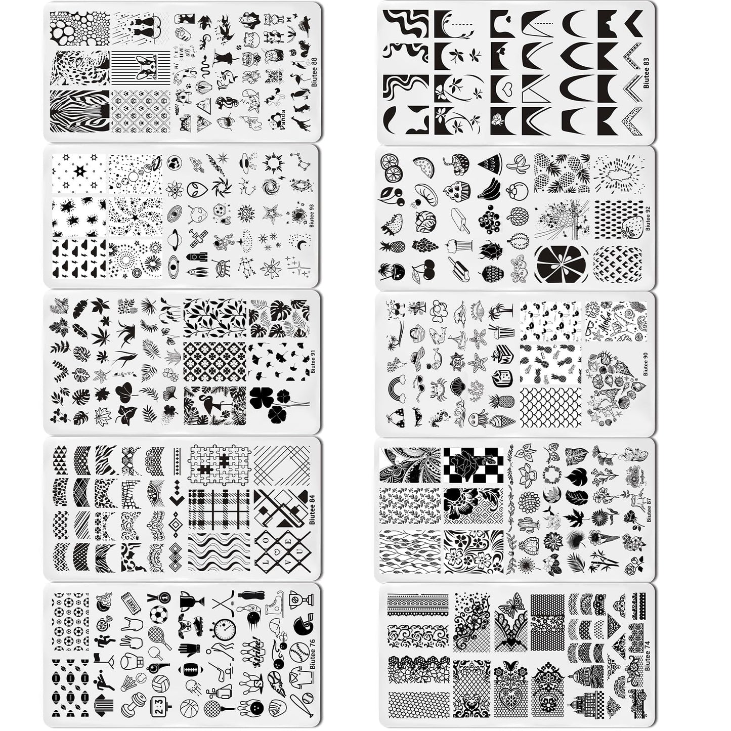 Biutee Nail Stamping Plates Set 10pcs Nail Stamper Kit 8pcs Nail Stamping Polish Gel with Stamper, Nail Art Plates Set for Women Girls DIY Salon & Home