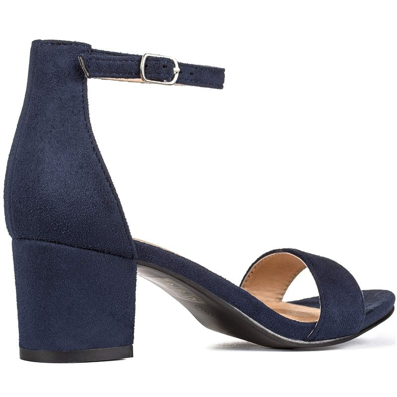 ILLUDE Women's Open Toe Ankle Strap Low Block Chunky Heels Sandals Party Dress Pumps Shoes (10, Navy Suede)