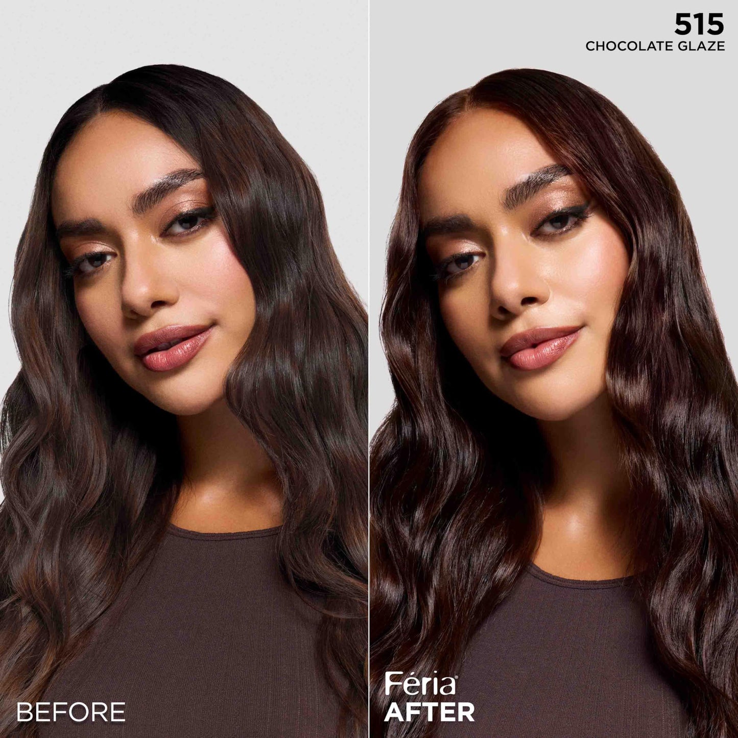 L'Oreal Paris Feria Multi-Faceted Shimmering Permanent Hair Color, High Intensity Hair Dye for 3X Highlights, 515 Chocolate Glaze, 1 Kit