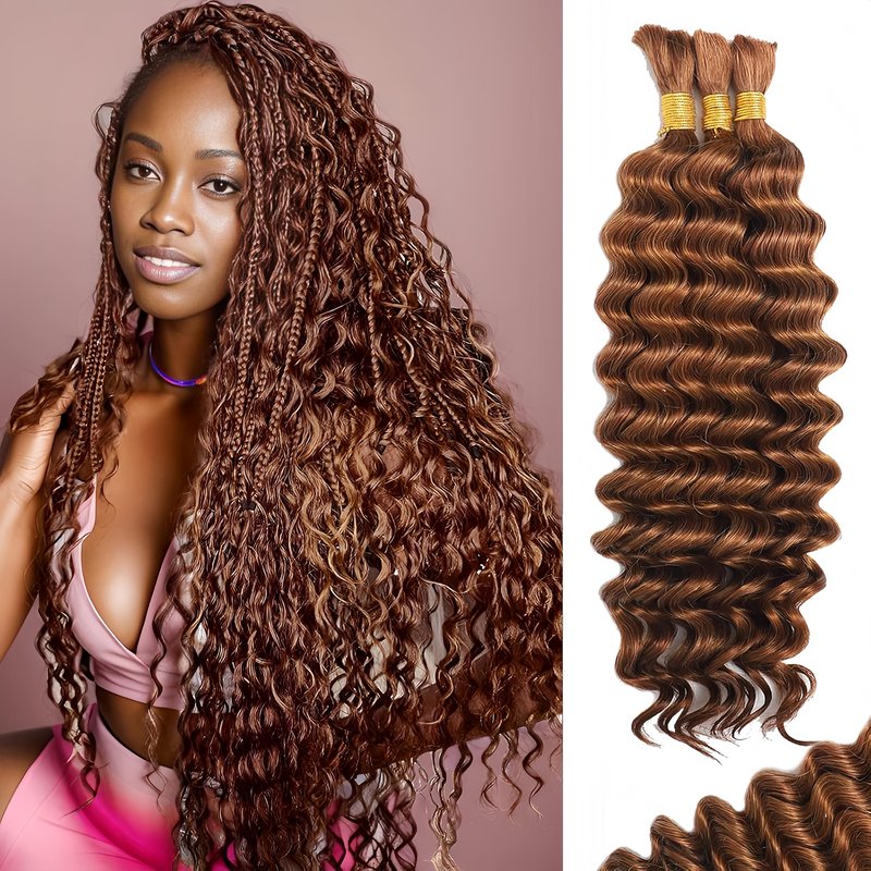 Human Braiding Hair for Boho Braids 120g 12A Deep Water Wave Bulk Human Hair Knotless Boho Braiding Curly 100% Virgin No Weft Extensions Bohemian Braids 3 Bundles/Pack Chocolate Brown 14 Inch