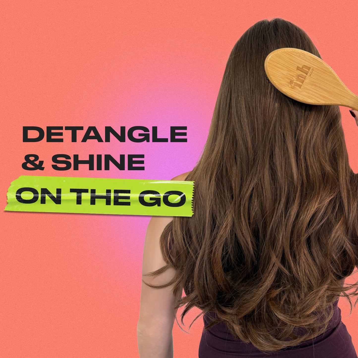 INH Boar Bristle Hair Brush | Smoothing Detangler Brush with Soft Vegan Mixed Bristles for Wet & Dry Hair | Detangling Anti-Frizz Wood Paddle Brush for Wig, Extensions, Human & Synthetic Hair | Peach