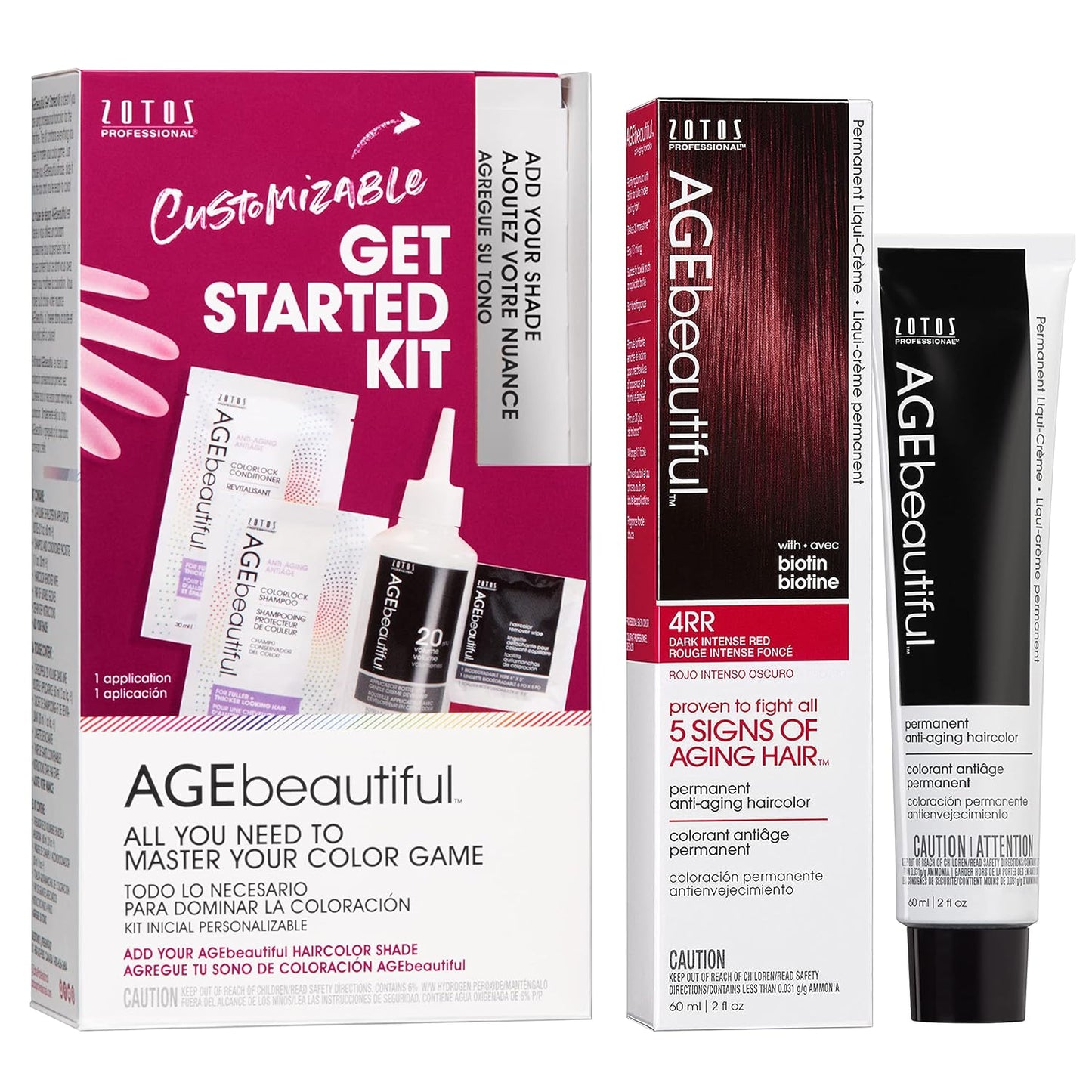 AGE Beautiful Permanent Hair Color Cream - 100% Gray Coverage Hair Dye with Anti-Aging Biotin Formula | Professional Salon Quality